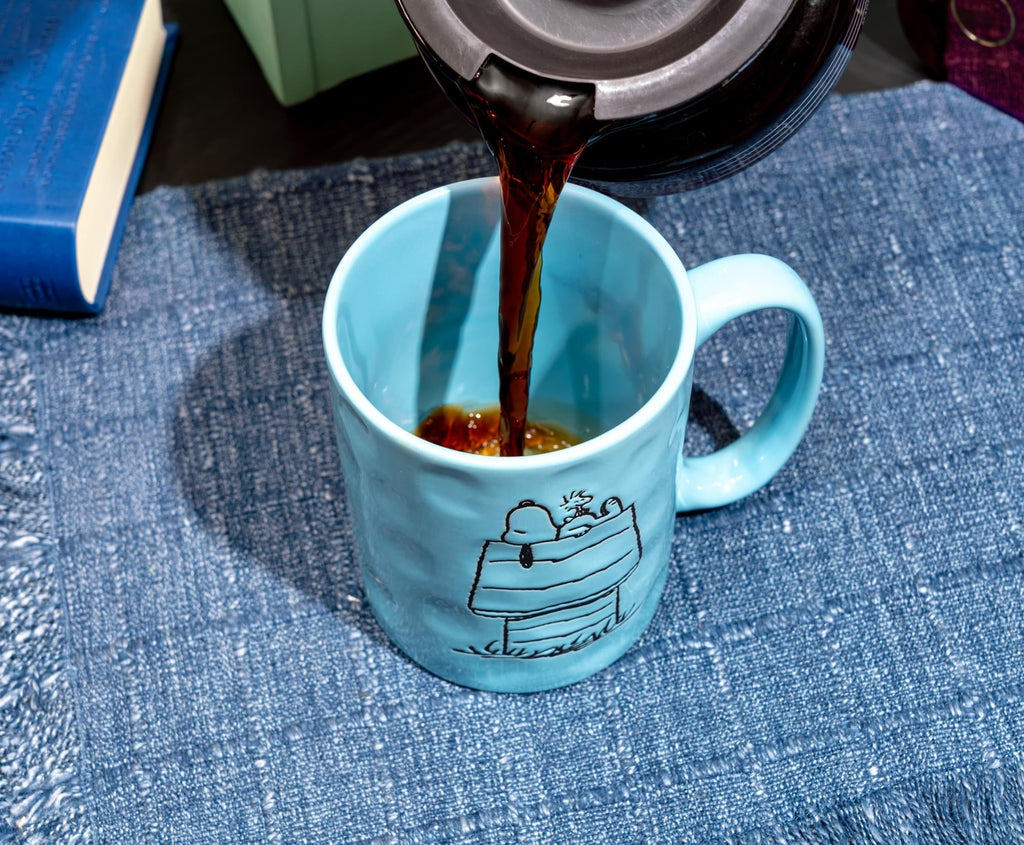 Peanuts Snoopy and Woodstock House Wax-Resist Pottery Mug | Holds 17 Ounces