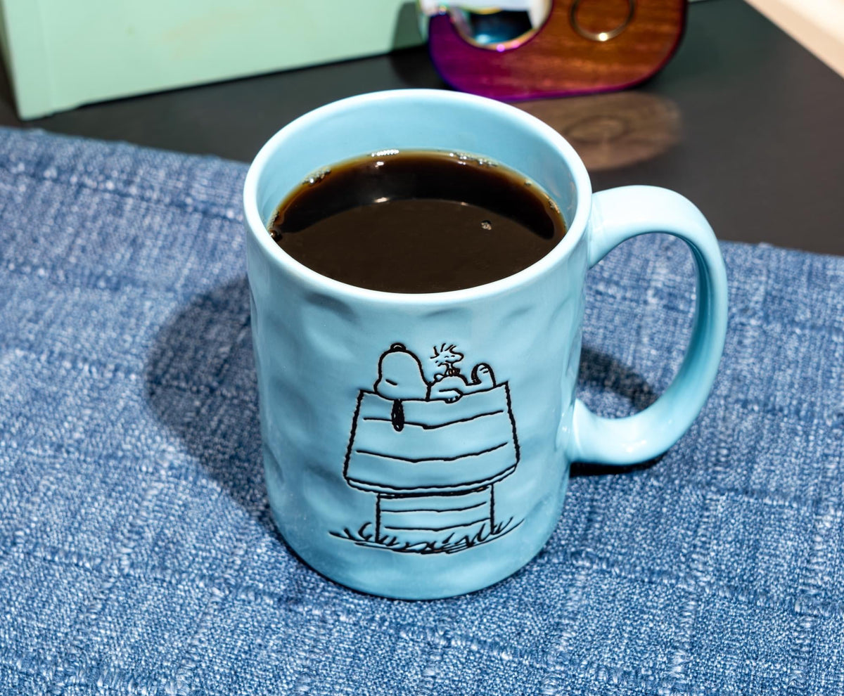 Peanuts Snoopy and Woodstock House Wax-Resist Pottery Mug | Holds 17 Ounces