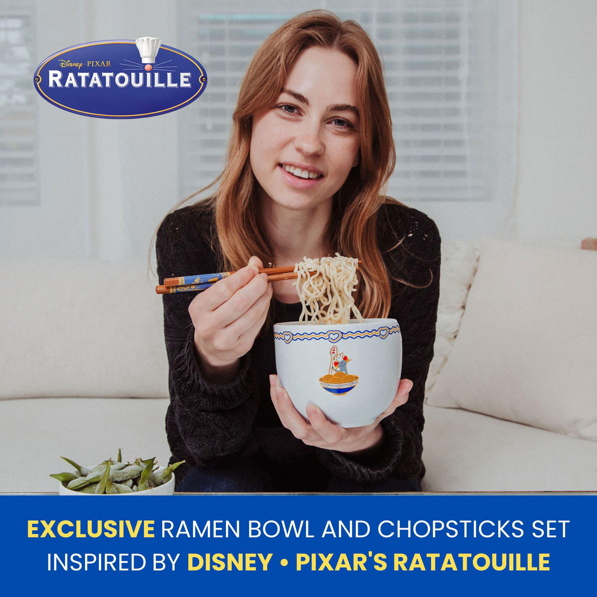 Disney Pixar Ratatouille 20-Ounce Ceramic Ramen Bowl and Chopstick Set