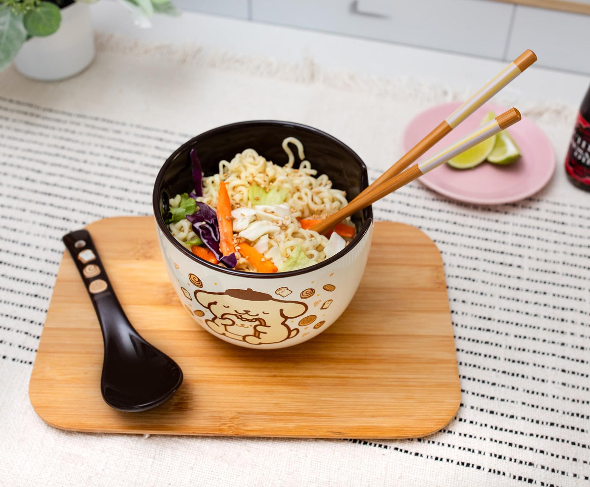Sanrio Pompompurin 20-Ounce Ramen Bowl With Chopsticks and Spoon