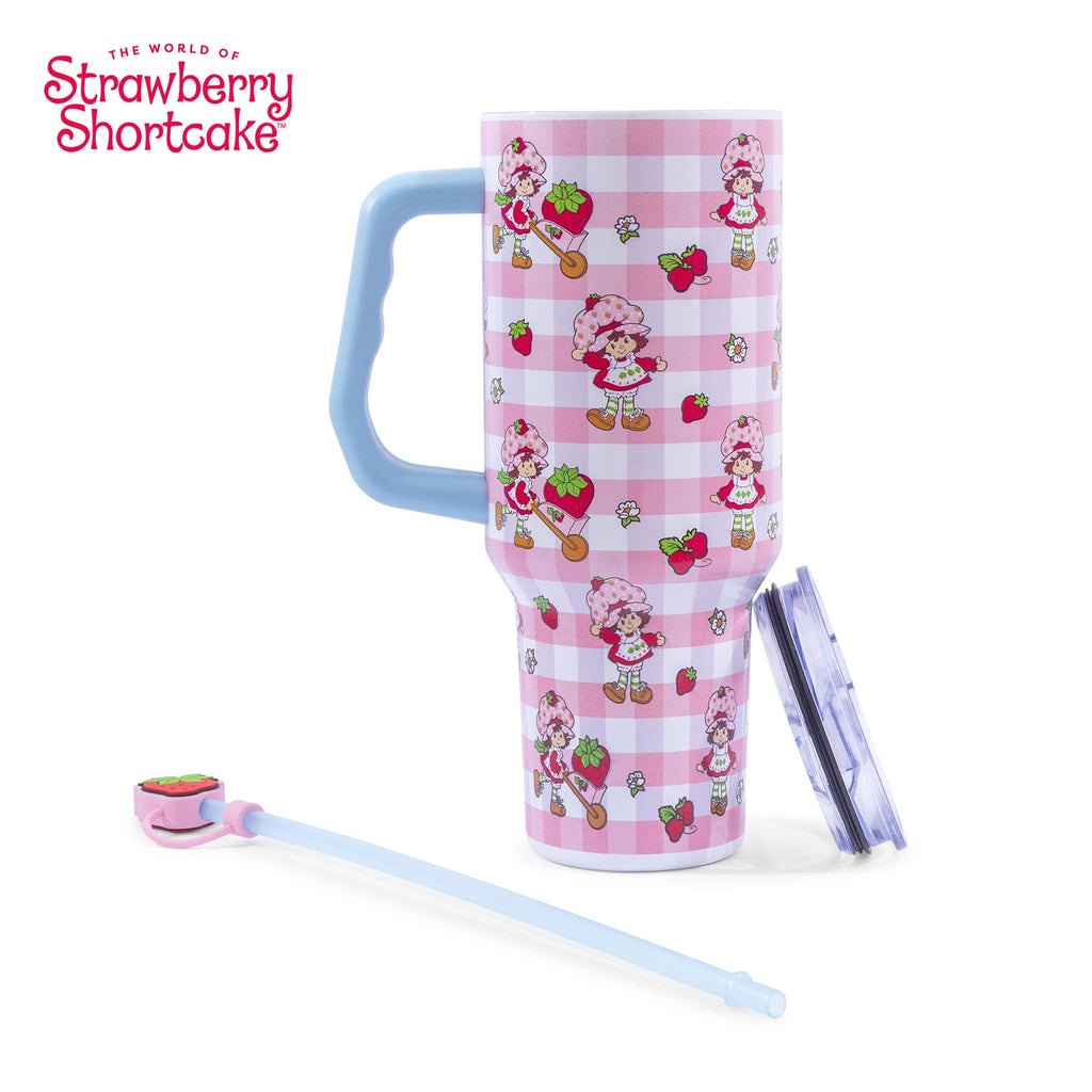 Strawberry Shortcake Pink Pattern 40-Ounce Stainless Steel Tumbler With Handle