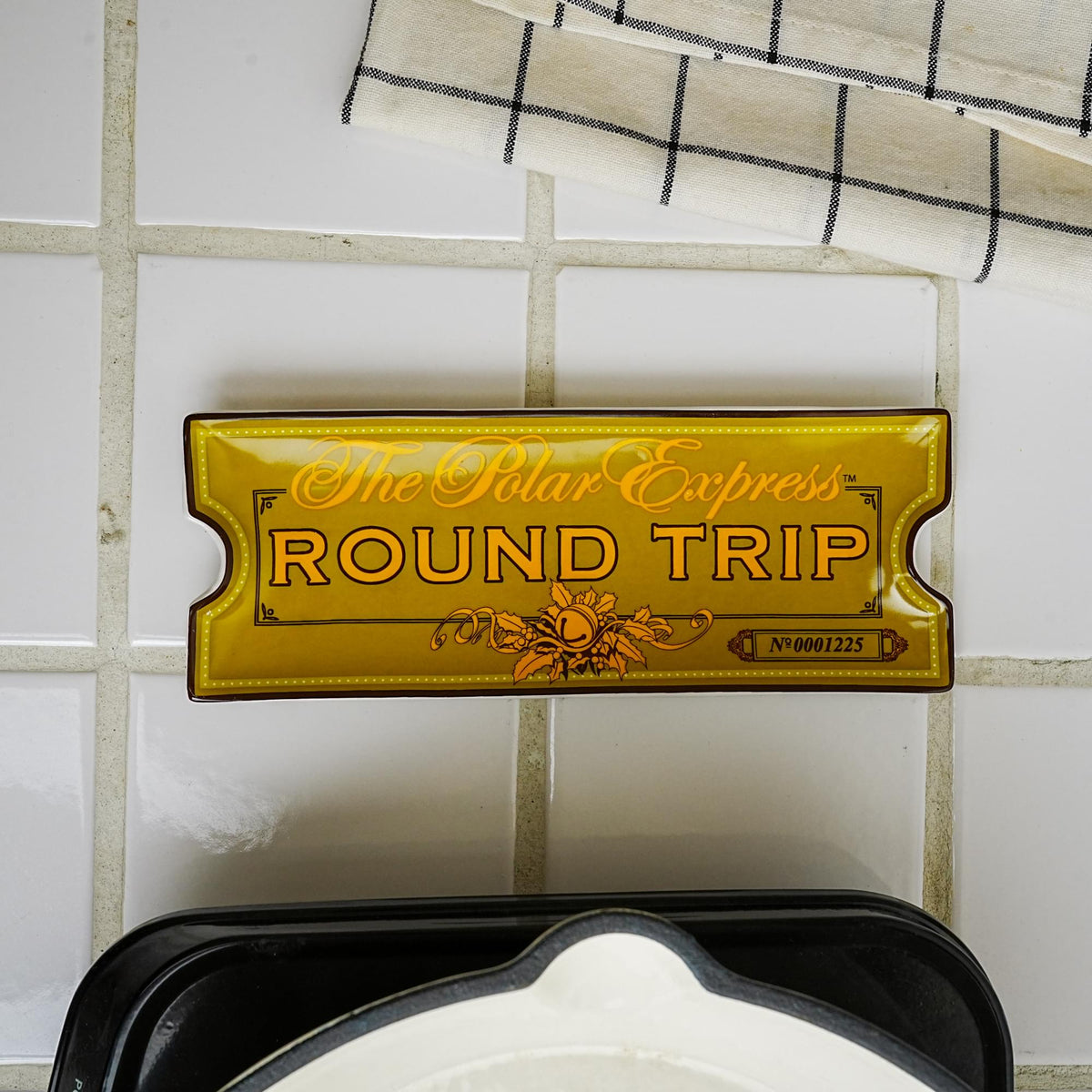 The Polar Express Round Trip Ticket Sculpted Ceramic Trinket Tray