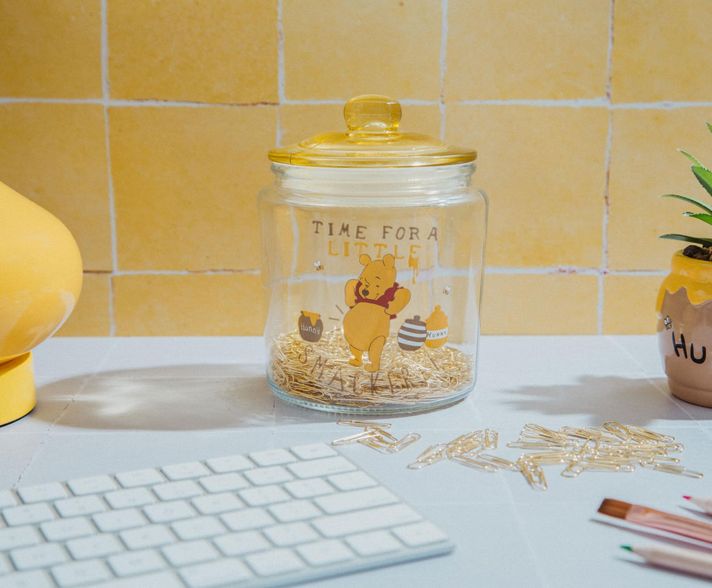 Disney Winnie the Pooh Glass Snack Jar Container With Lid | 6 Inches Tall