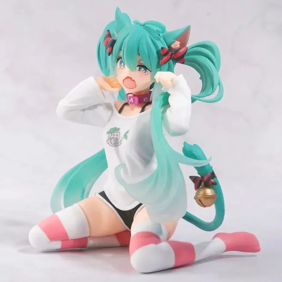 *Hatsune Miku Desktop Cute Action Figure 11cm Neko T-Shirt Ver. Anime Figurine Kawaii Girl Model Toy Gift