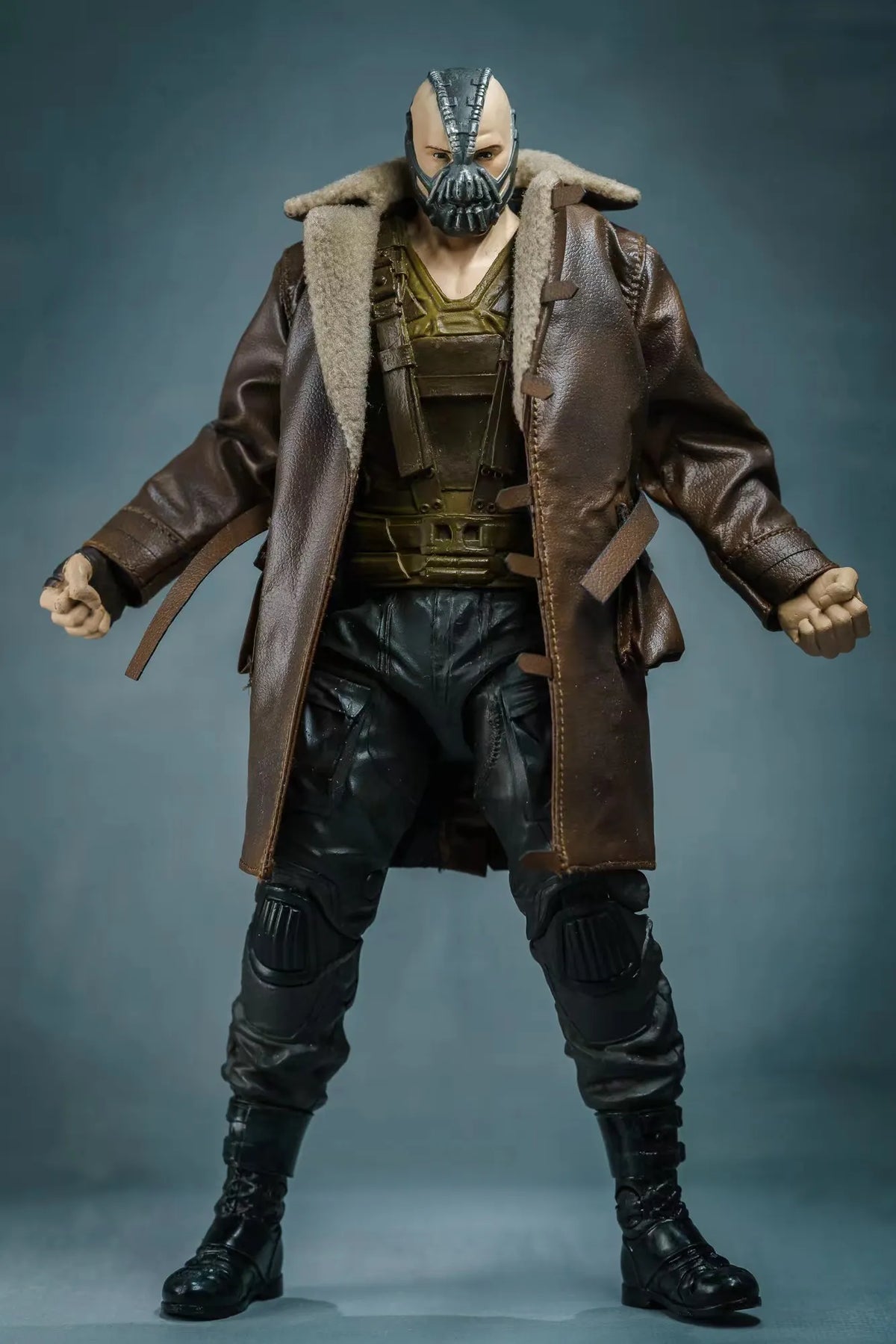 1/10 Scale Male Brown PU Made-old Fur Collar Coat One Leather Jacket Hooded Long Outwear Coat for 7" Bane 20cm C4 Action Figure
