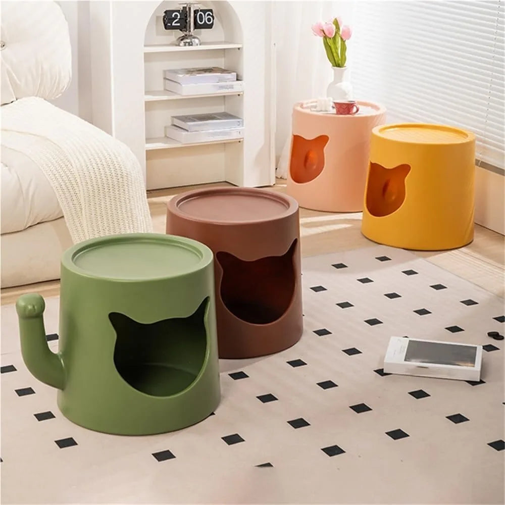 "indoor pet cave bed with end table, stylish cat house, multi-functional coffee table pet bed, modern plastic cat furniture for