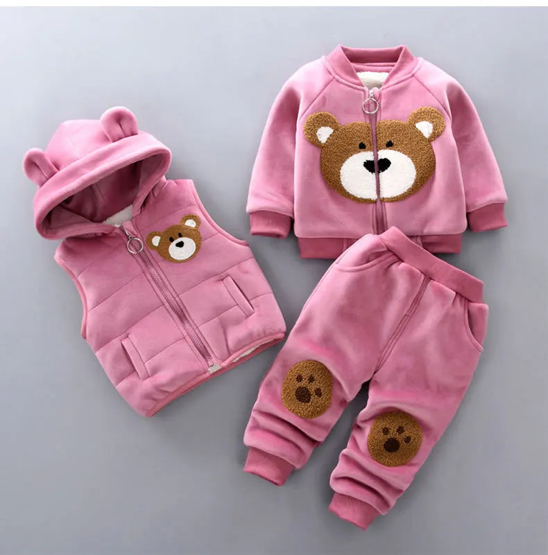 3PCS Baby Winter Clothing Set | Sweater Coat, Hooded Vest & Pants Outfit for Boys & Girls