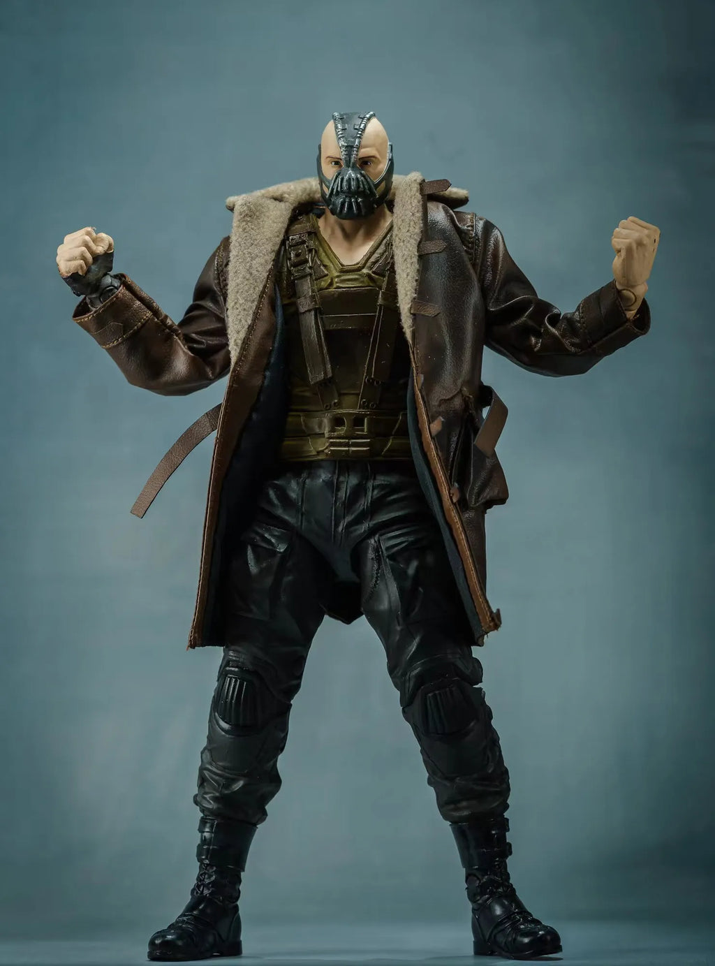 1/10 Scale Male Brown PU Made-old Fur Collar Coat One Leather Jacket Hooded Long Outwear Coat for 7" Bane 20cm C4 Action Figure