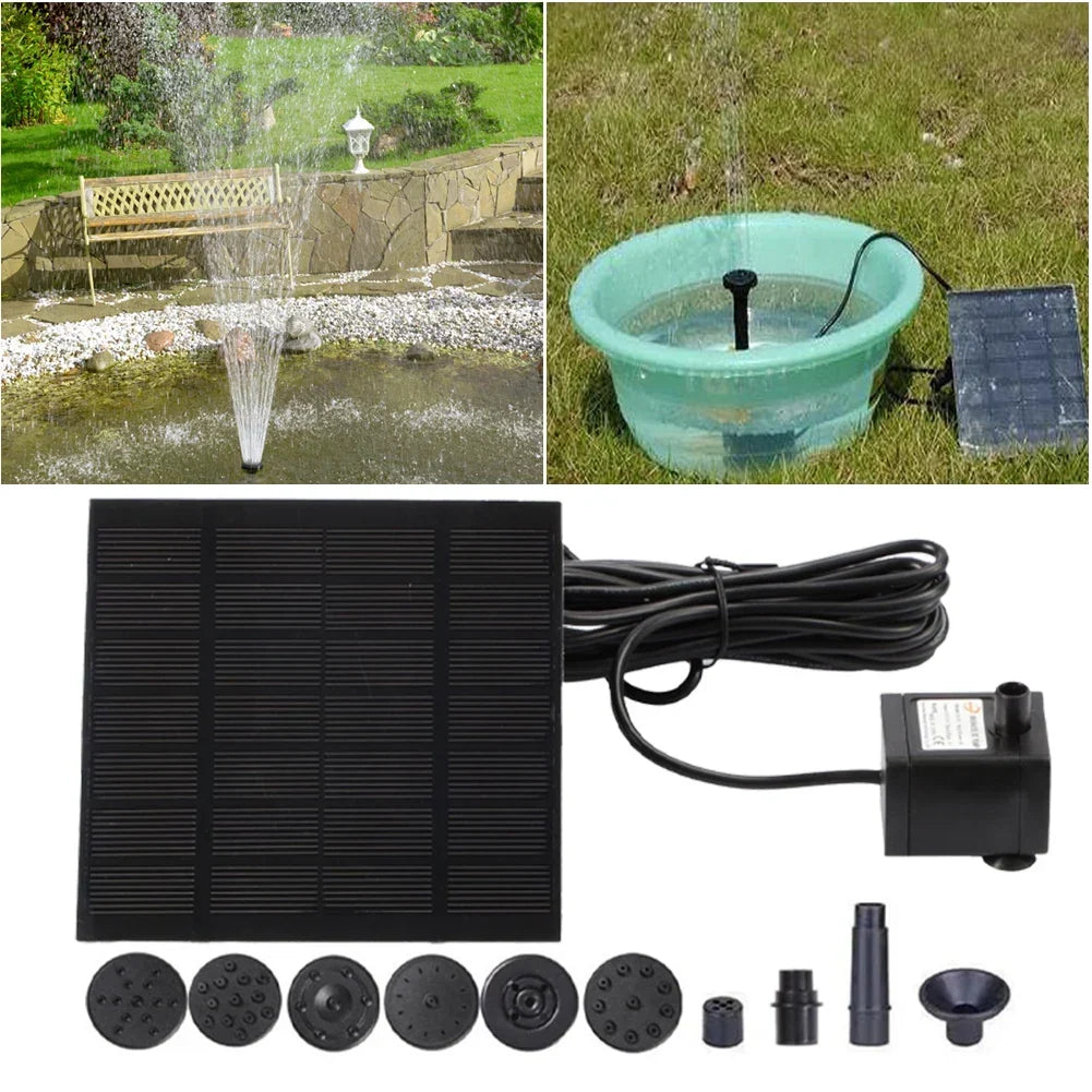 1.2W Solar Powered Fountain Water Pump with 6 Nozzles Solar Water Pump Kit Solar Panel Water Pump for BirdBath Garden Small Pond