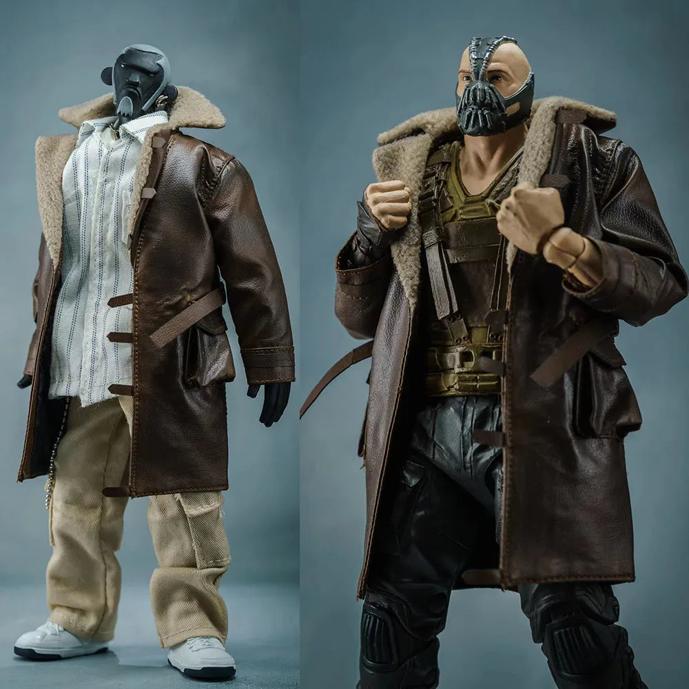 1/10 Scale Male Brown PU Made-old Fur Collar Coat One Leather Jacket Hooded Long Outwear Coat for 7" Bane 20cm C4 Action Figure
