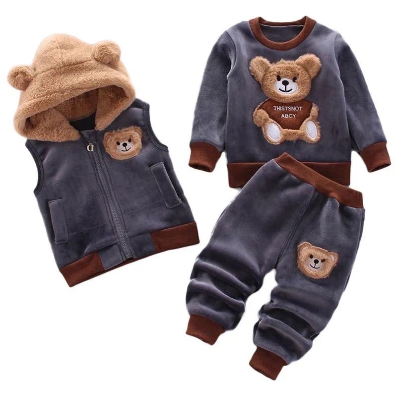3PCS Baby Winter Clothing Set | Sweater Coat, Hooded Vest & Pants Outfit for Boys & Girls