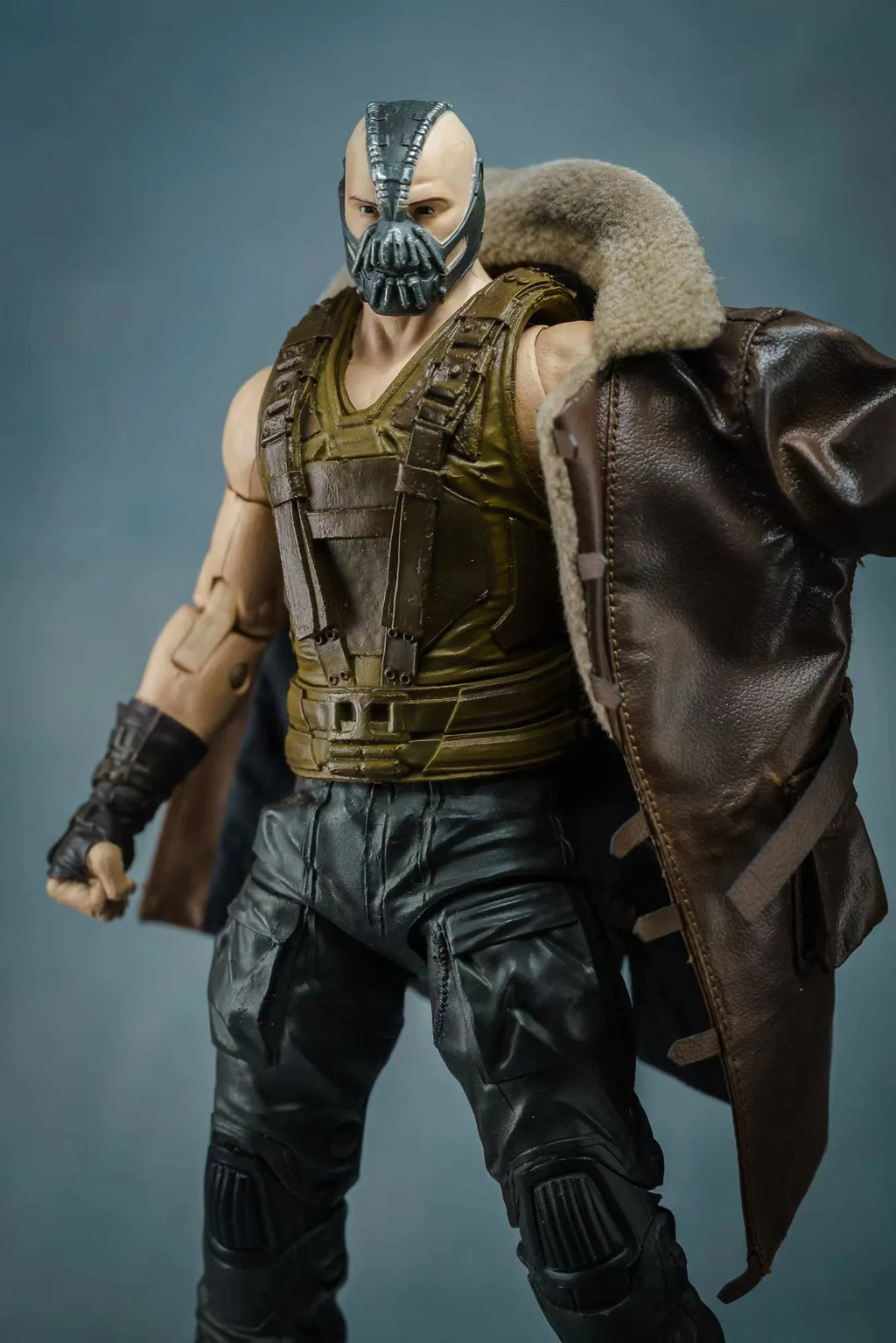 1/10 Scale Male Brown PU Made-old Fur Collar Coat One Leather Jacket Hooded Long Outwear Coat for 7" Bane 20cm C4 Action Figure