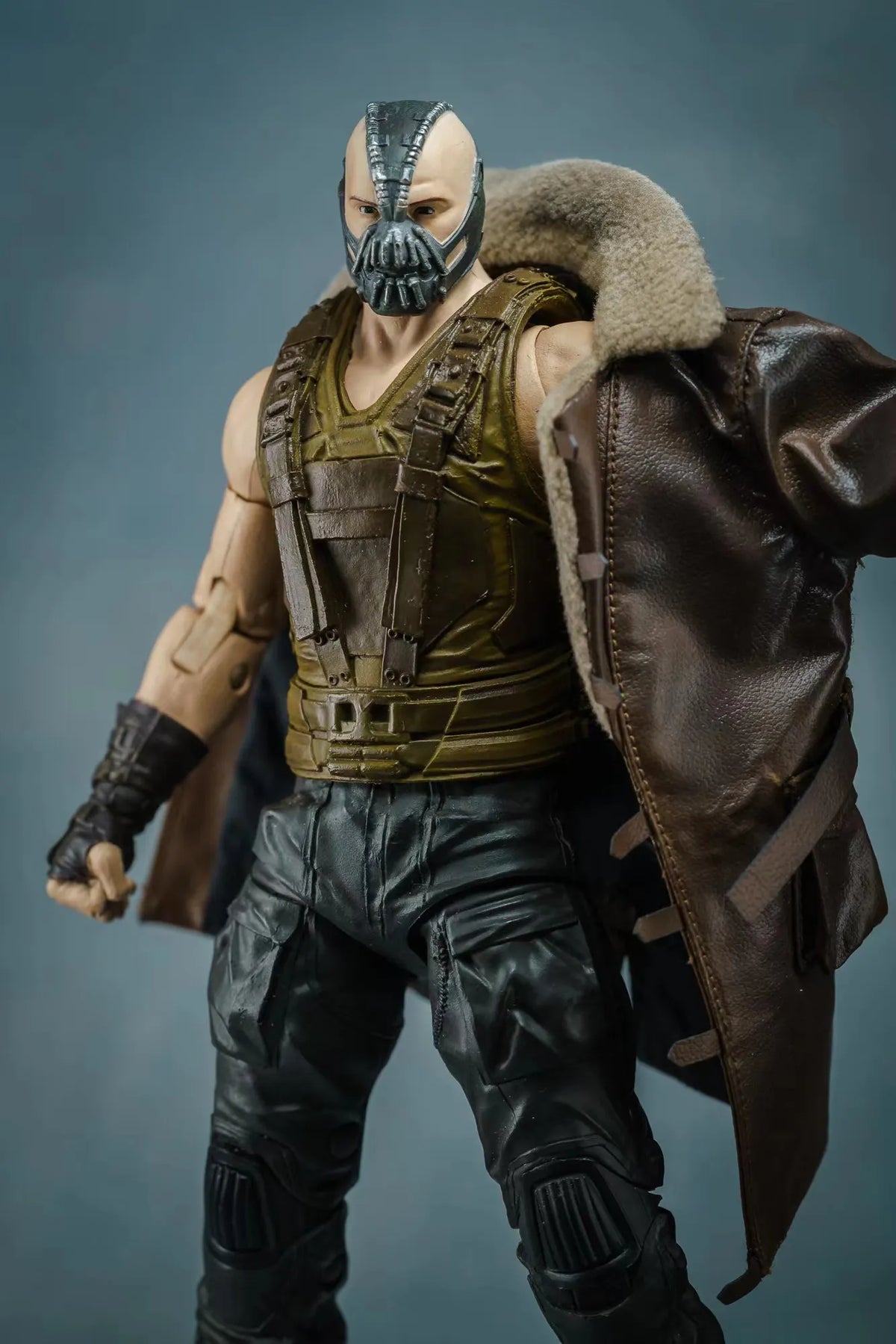 1/10 Scale Male Brown PU Made-old Fur Collar Coat One Leather Jacket Hooded Long Outwear Coat for 7" Bane 20cm C4 Action Figure