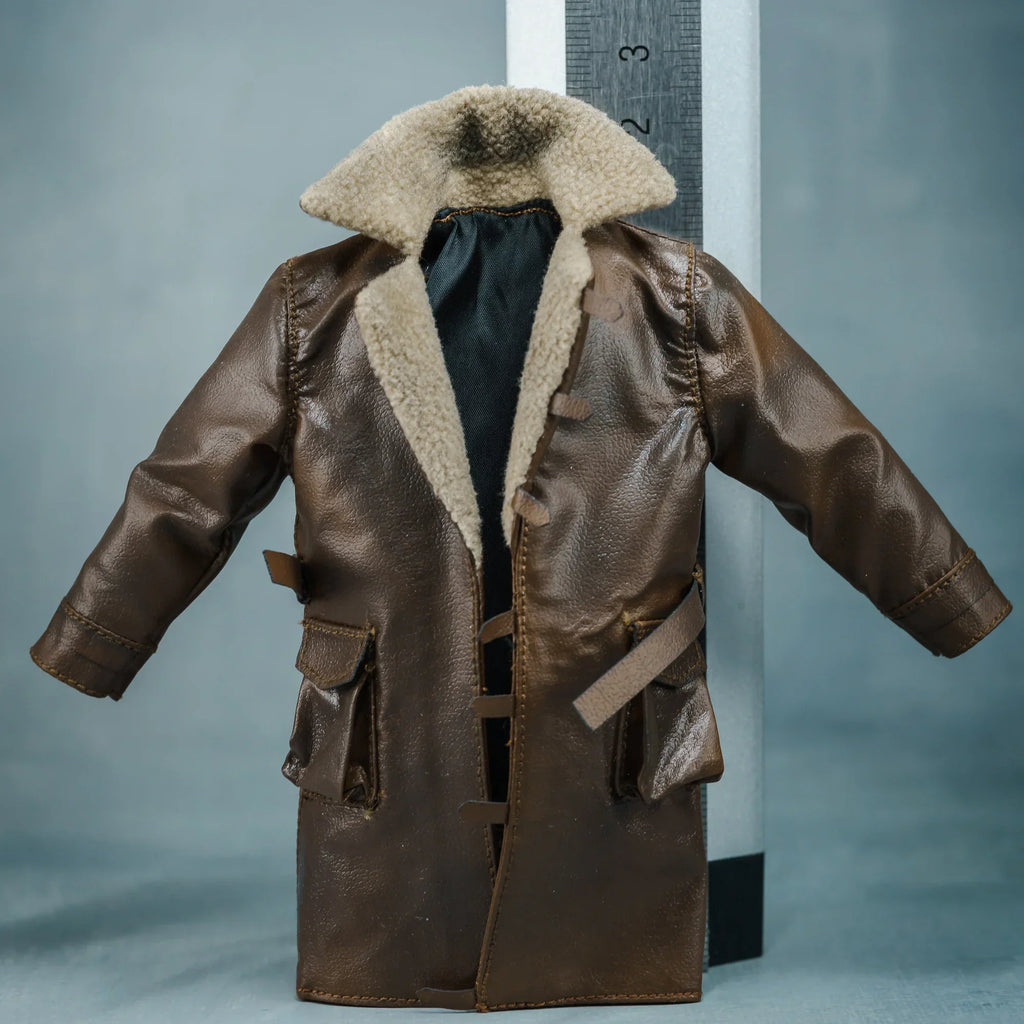 1/10 Scale Male Brown PU Made-old Fur Collar Coat One Leather Jacket Hooded Long Outwear Coat for 7" Bane 20cm C4 Action Figure