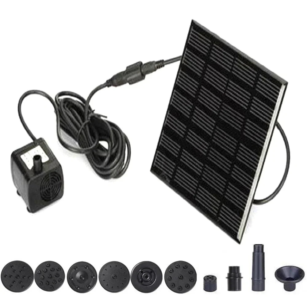 1.2W Solar Powered Fountain Water Pump with 6 Nozzles Solar Water Pump Kit Solar Panel Water Pump for BirdBath Garden Small Pond