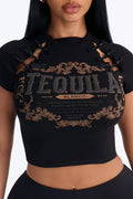 Lace Up And Lime Baby Tee - Black