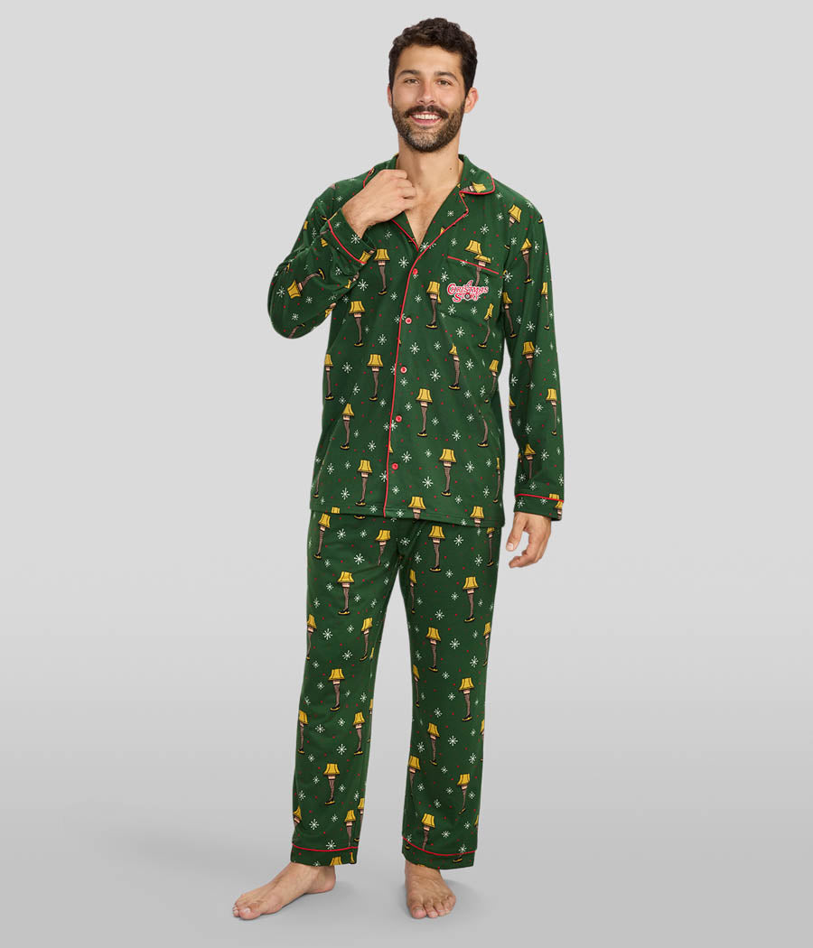 Men's Christmas Story Leg Lamp Lapel Pajama Set