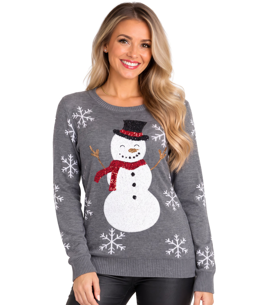 Women's Sequined Snow Day Ugly Christmas Sweater