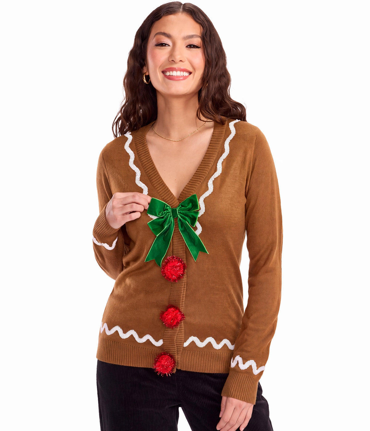 Women's Gingerbread Man Ugly Christmas Cardigan Sweater