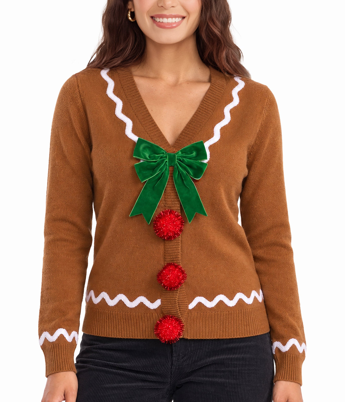 Women's Gingerbread Man Ugly Christmas Cardigan Sweater