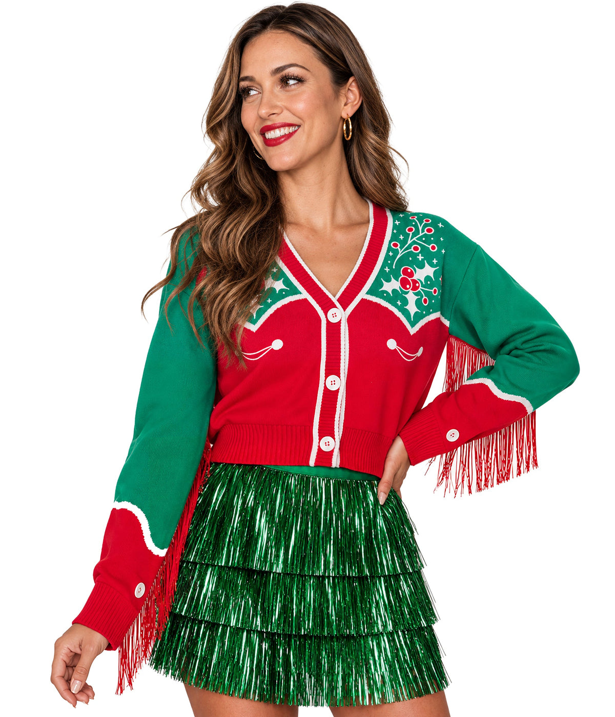 Women's Christmas Cowgirl Cropped Cardigan Sweater