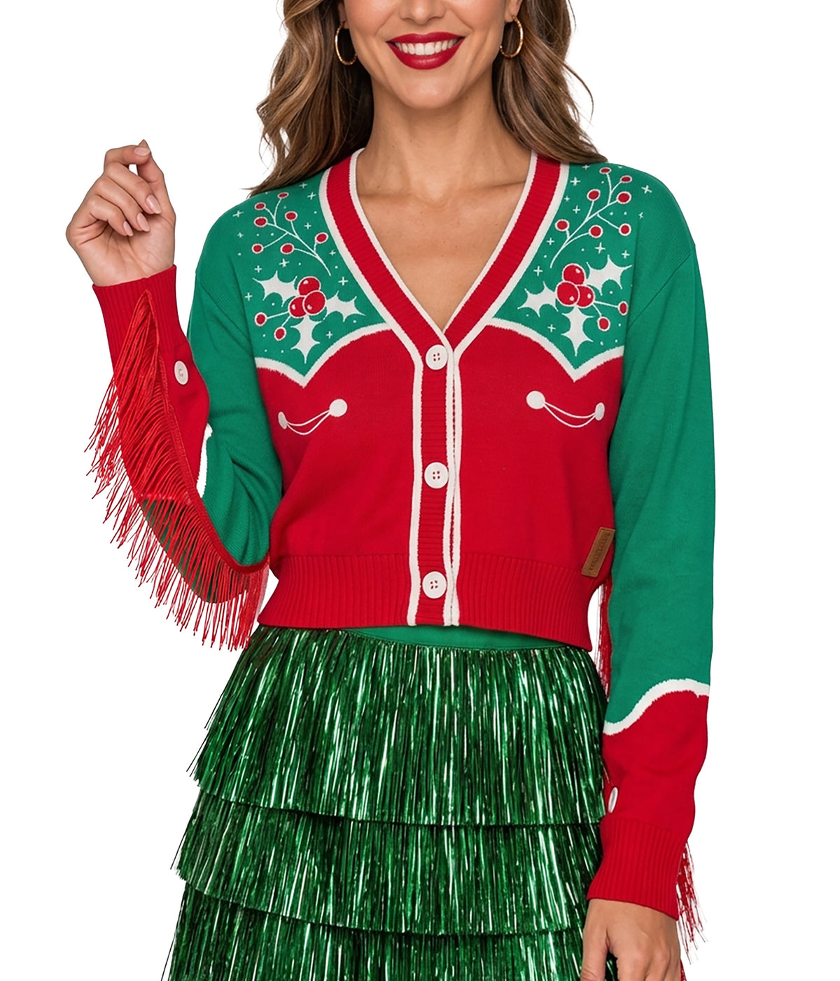 Women's Christmas Cowgirl Cropped Cardigan Sweater