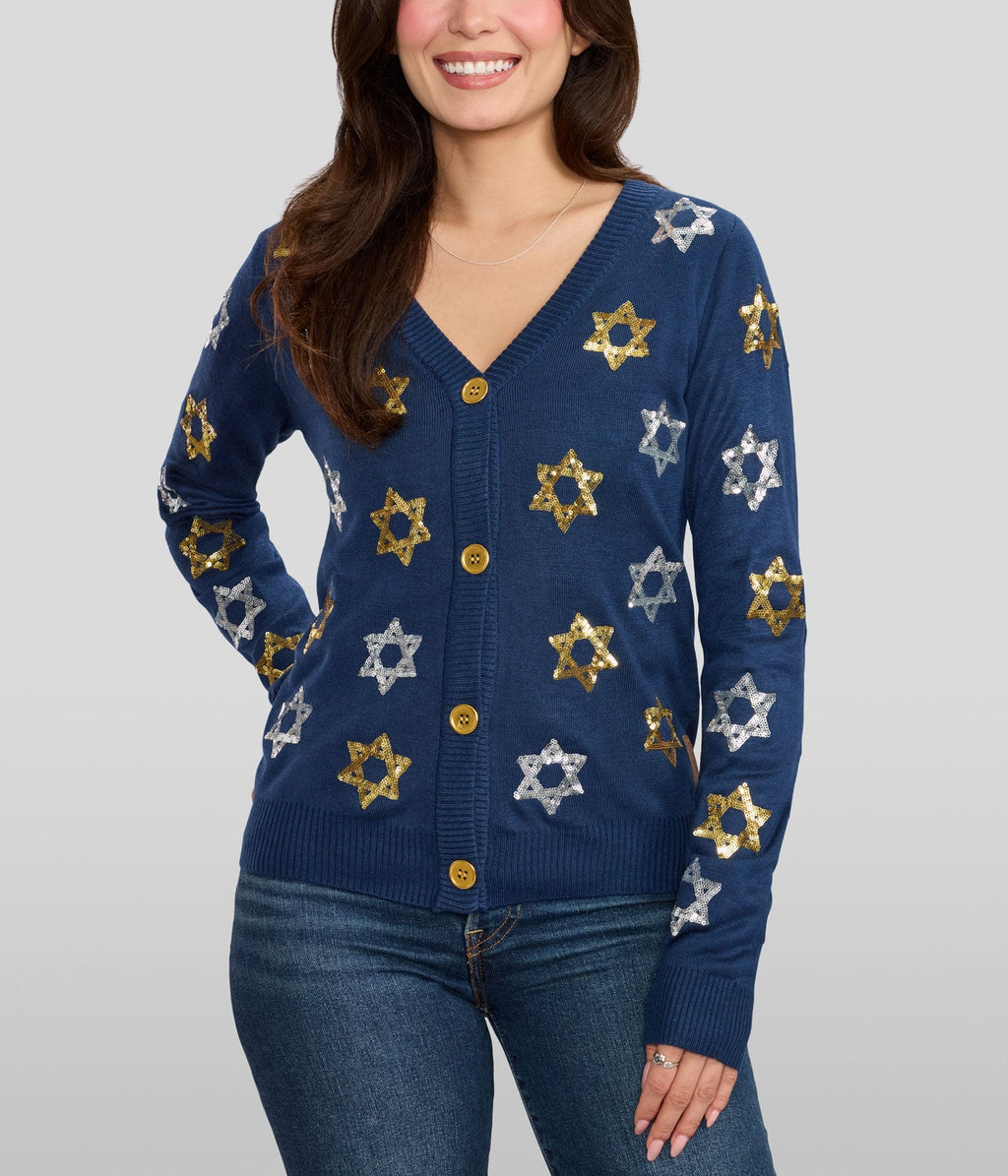 Women's Shimmering Star Of David Cardigan Sweater