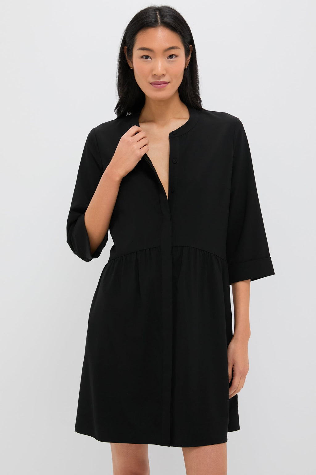 Black Stretch Crepe Royal Shirt Dress