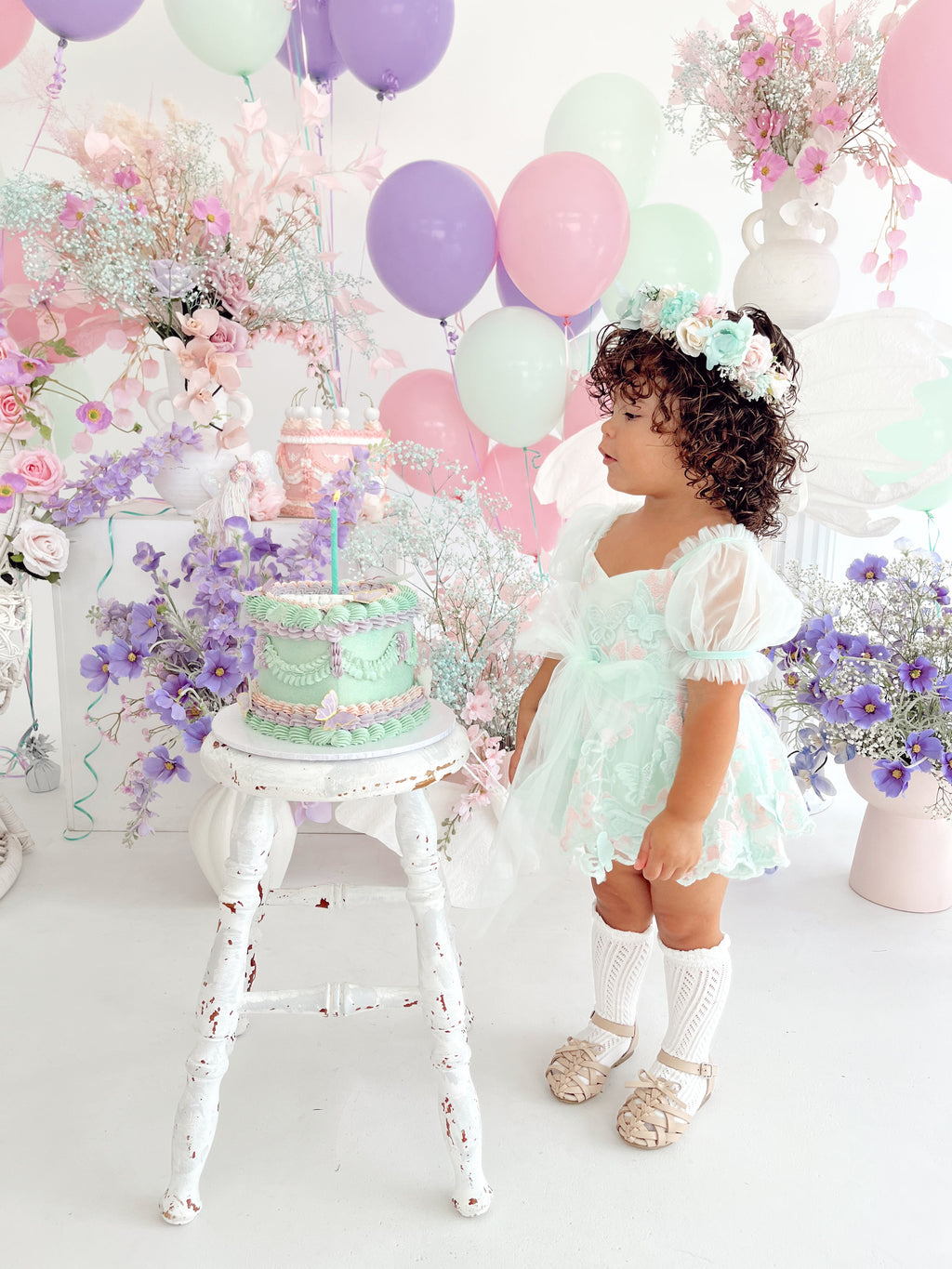Butterfly Kisses Peppermint Pink Embroidered Baby Girl Tulle Party Romper