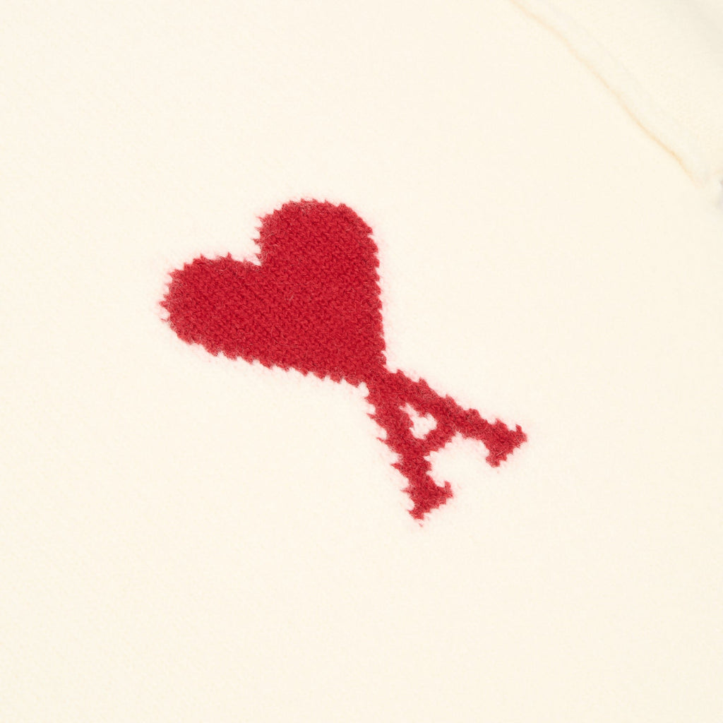 AMI Paris Crewneck Sweater With Contrasted AMI De Couer (Ecru/Rouge)