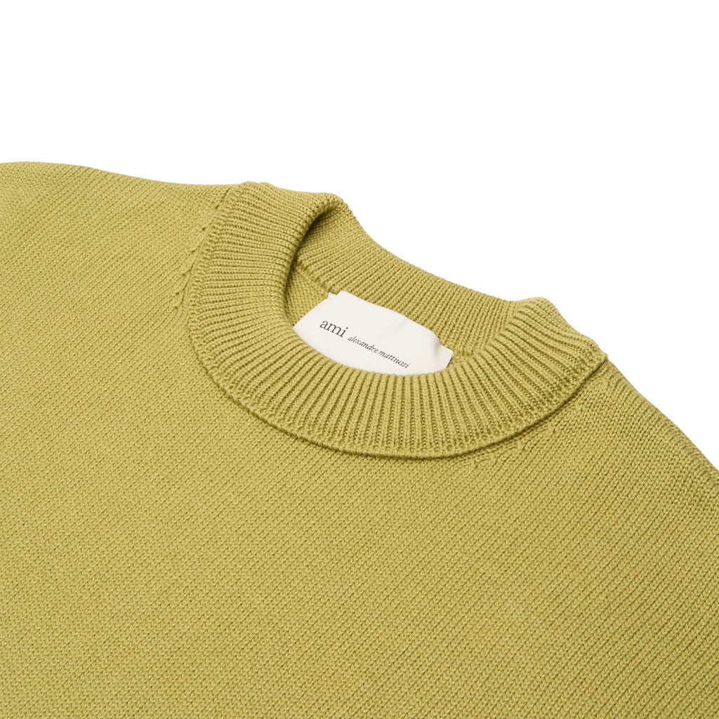 AMI Paris Crewneck Sweater With Contrasted AMI De Couer (Matcha/Ecru)