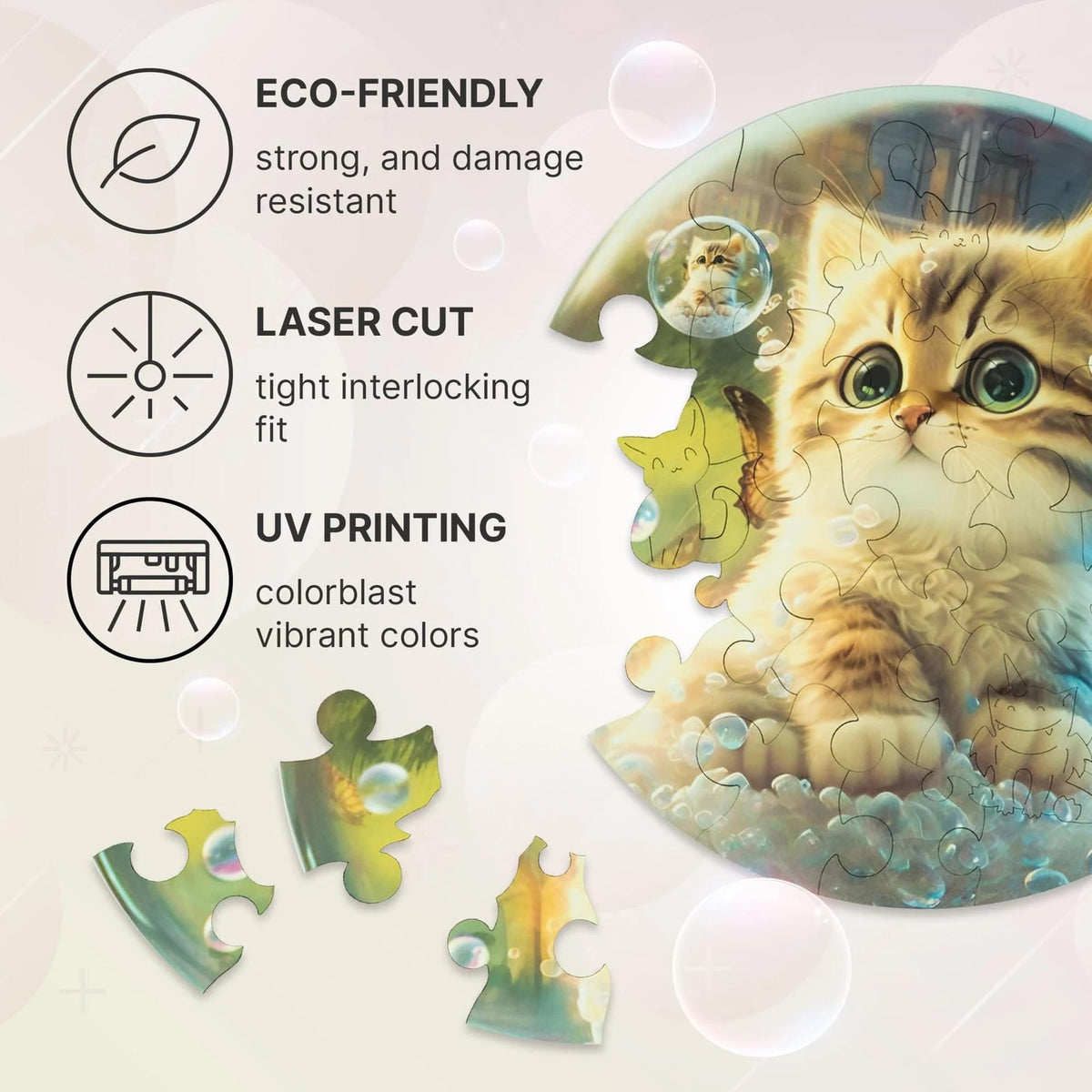 Kitty Bubblezz Round 30 Piece Wooden Jigsaw Puzzle