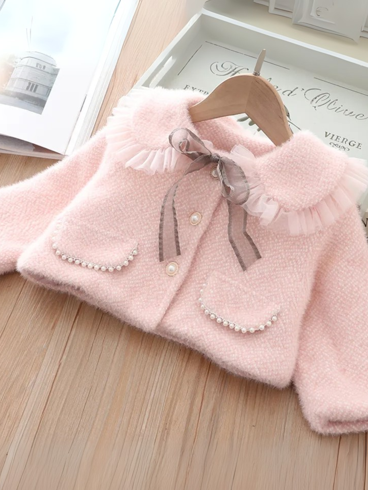 Blush Tweed Pearl Trim Coat & Tank Dress Set