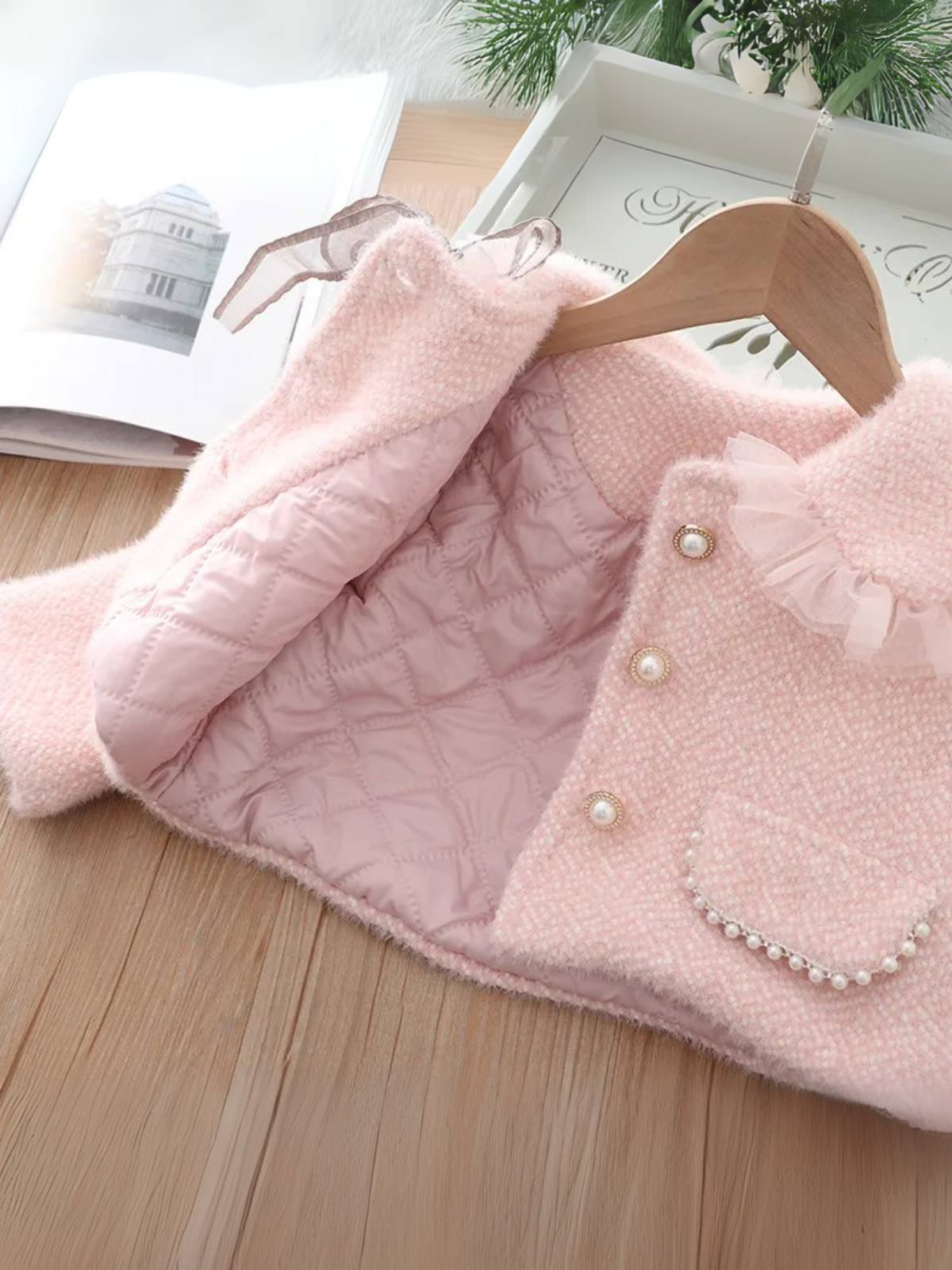 Blush Tweed Pearl Trim Coat & Tank Dress Set