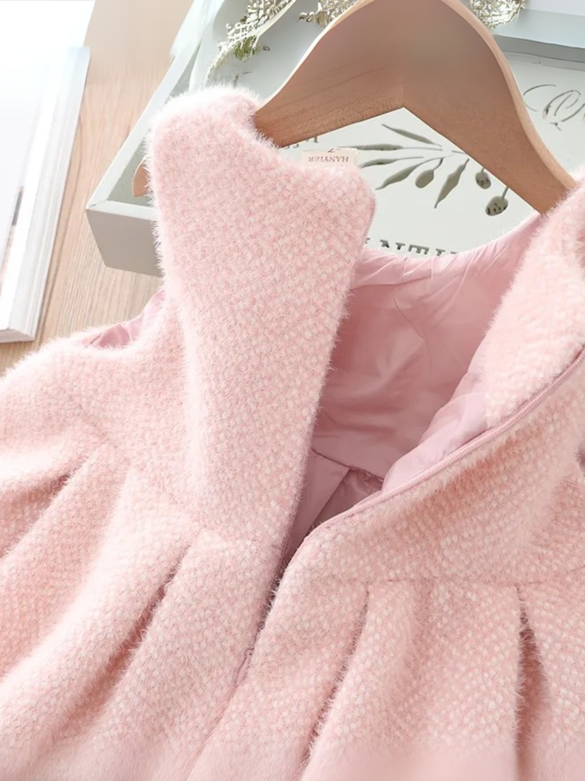 Blush Tweed Pearl Trim Coat & Tank Dress Set