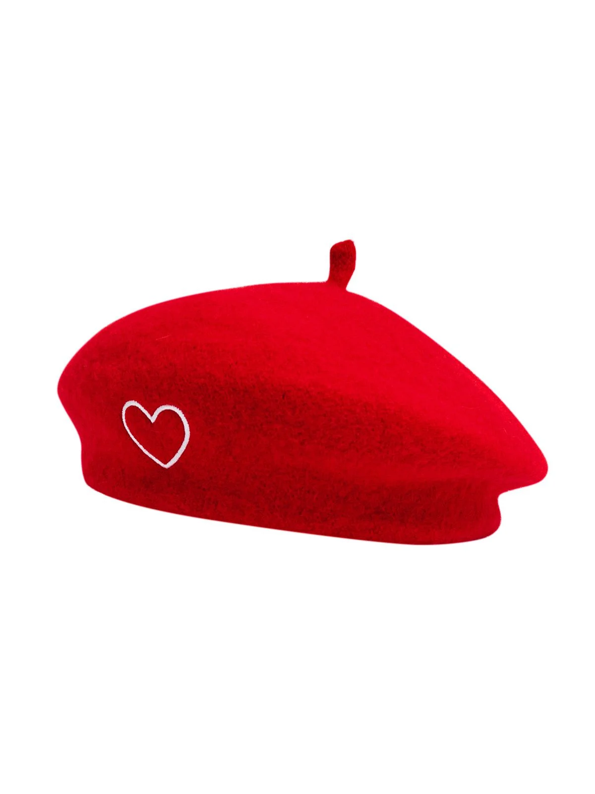 Adore You Red Heart-Embroidered Winter Beret