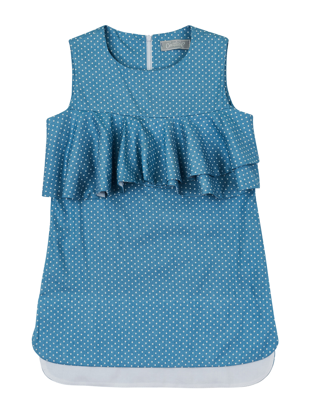 Blue Ruffled Sleeveless Shift Dress by Kids Couture