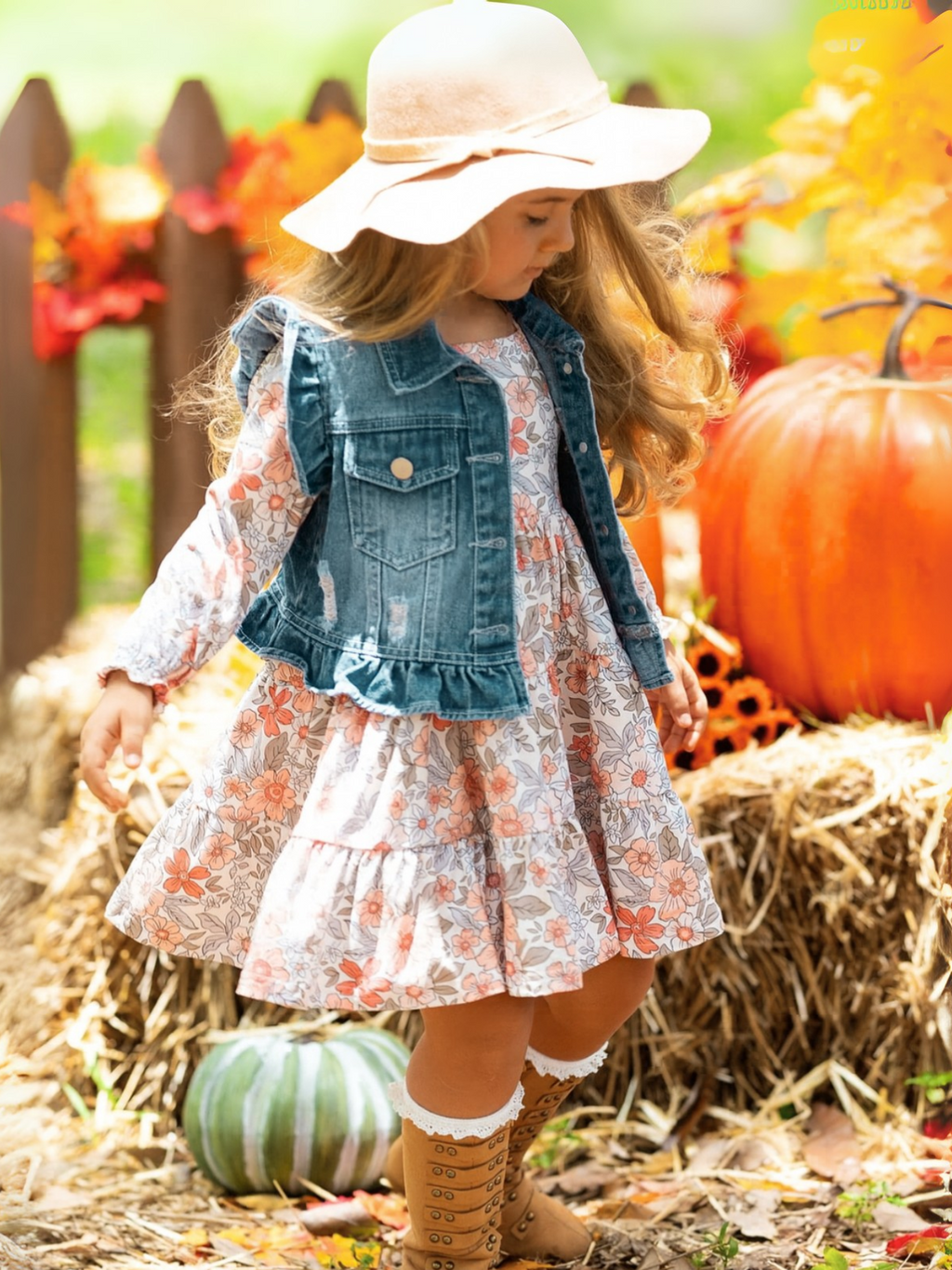 Always In Bloom Denim Vest and Floral Dress Set