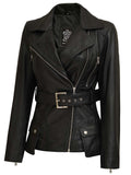 Victoria Women's Black Asymmetrical Leather Jacket | Biker Style