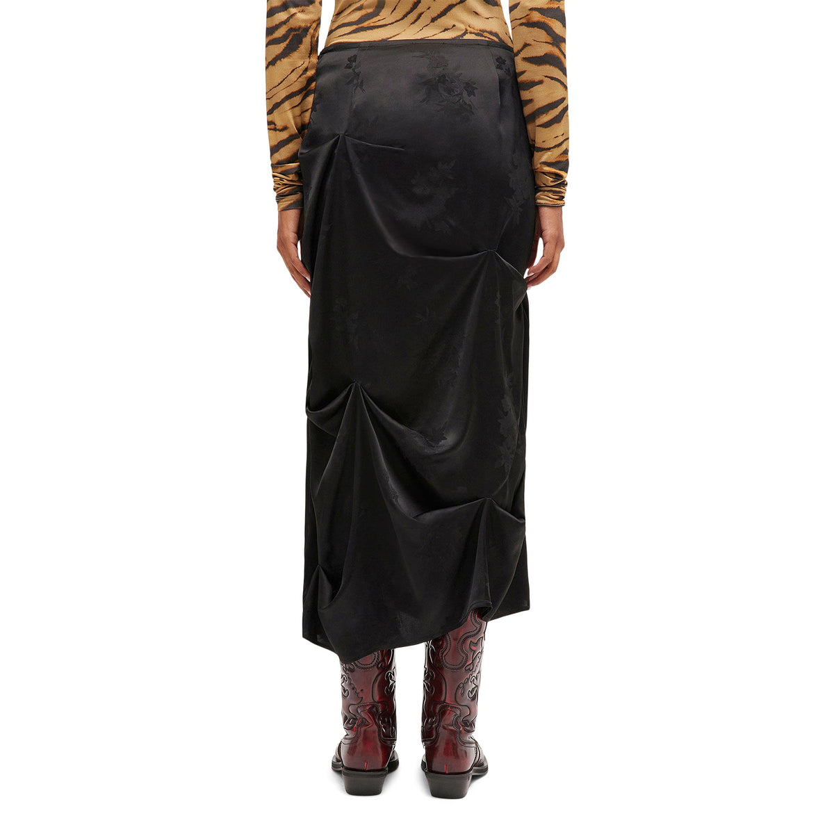 GANNI Jacquard Tuck Drpaed Skirt (Black)
