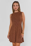 Brown Cable Knit Short Sweater Dress