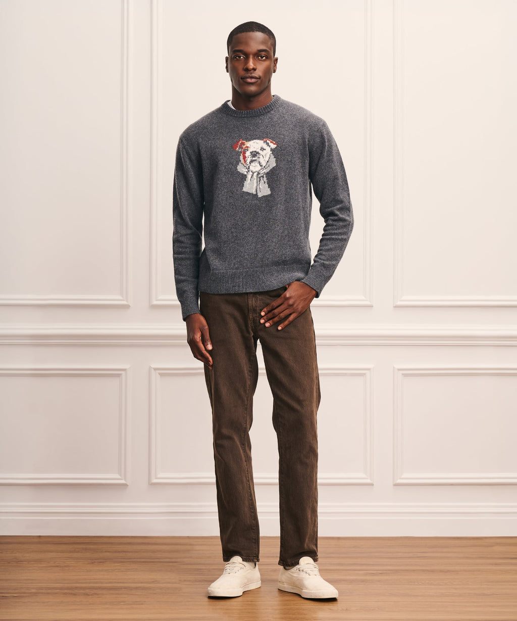 Wool Cotton Dog Jacquard Crewneck Sweater
