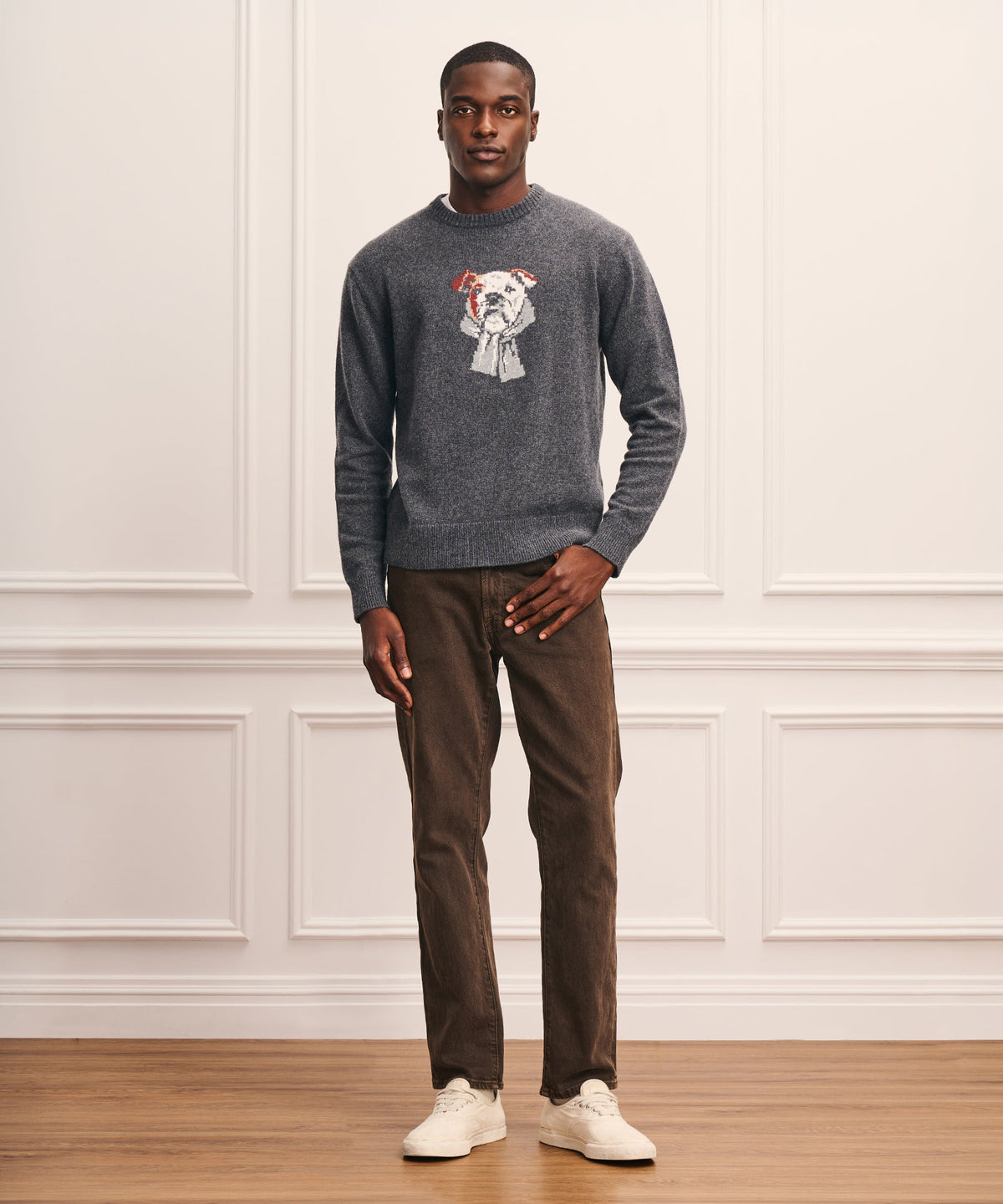 Wool Cotton Dog Jacquard Crewneck Sweater
