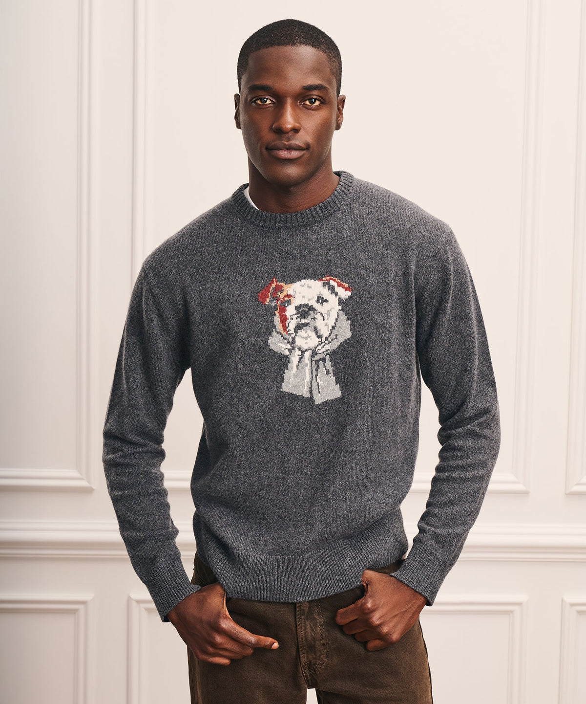 Wool Cotton Dog Jacquard Crewneck Sweater