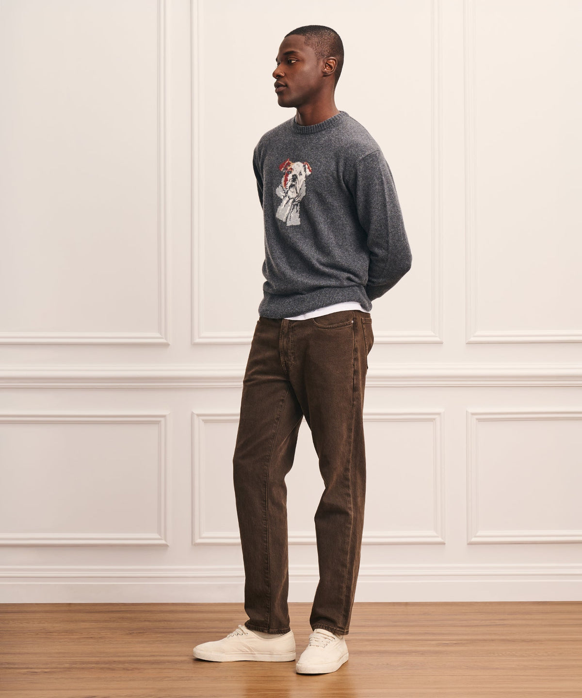 Wool Cotton Dog Jacquard Crewneck Sweater