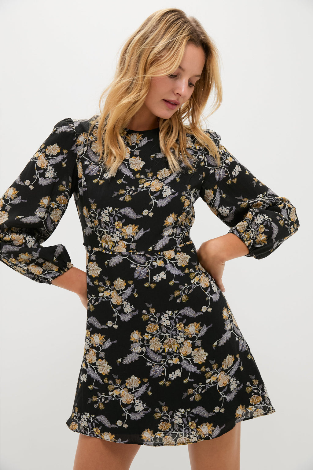 Black Multi Floral Sophia Mini Dress