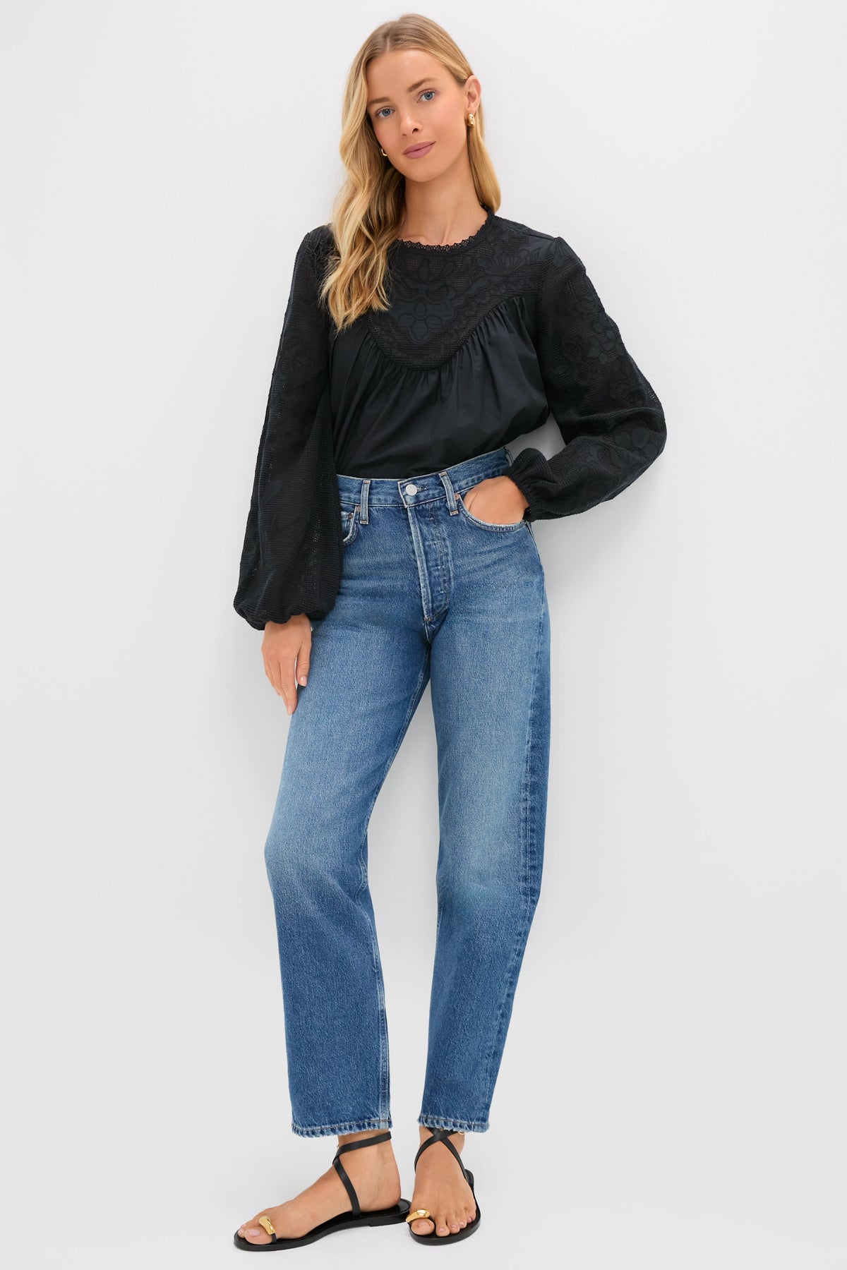 Black Patchwork Embroidered Cressida Blouse