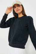 Black Puff Sleeve Quilted Stretch Campbell Pullover