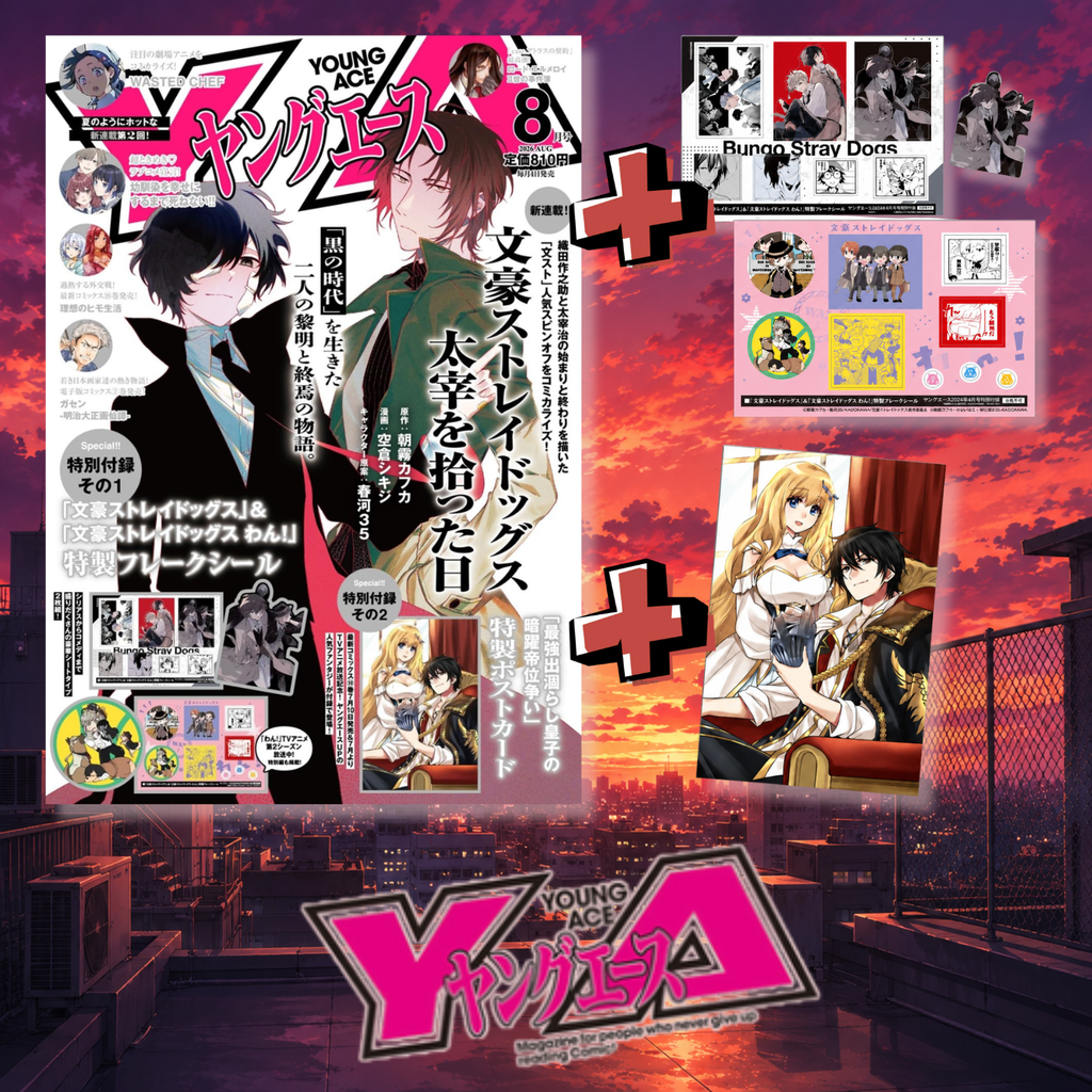 Young Ace 8 July 2026 Issue - Bungo Stray Dogs Cover + Bonus Bungo Stray Dogs & Bungo Stray Dogs Wan! Special Flake Stickers + Bonus The Insipid Prince's Furtive Grab for the Throne Postcard