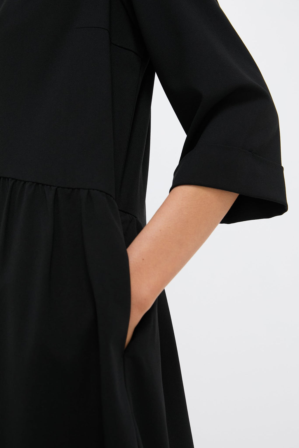 Black Stretch Crepe Royal Shirt Dress